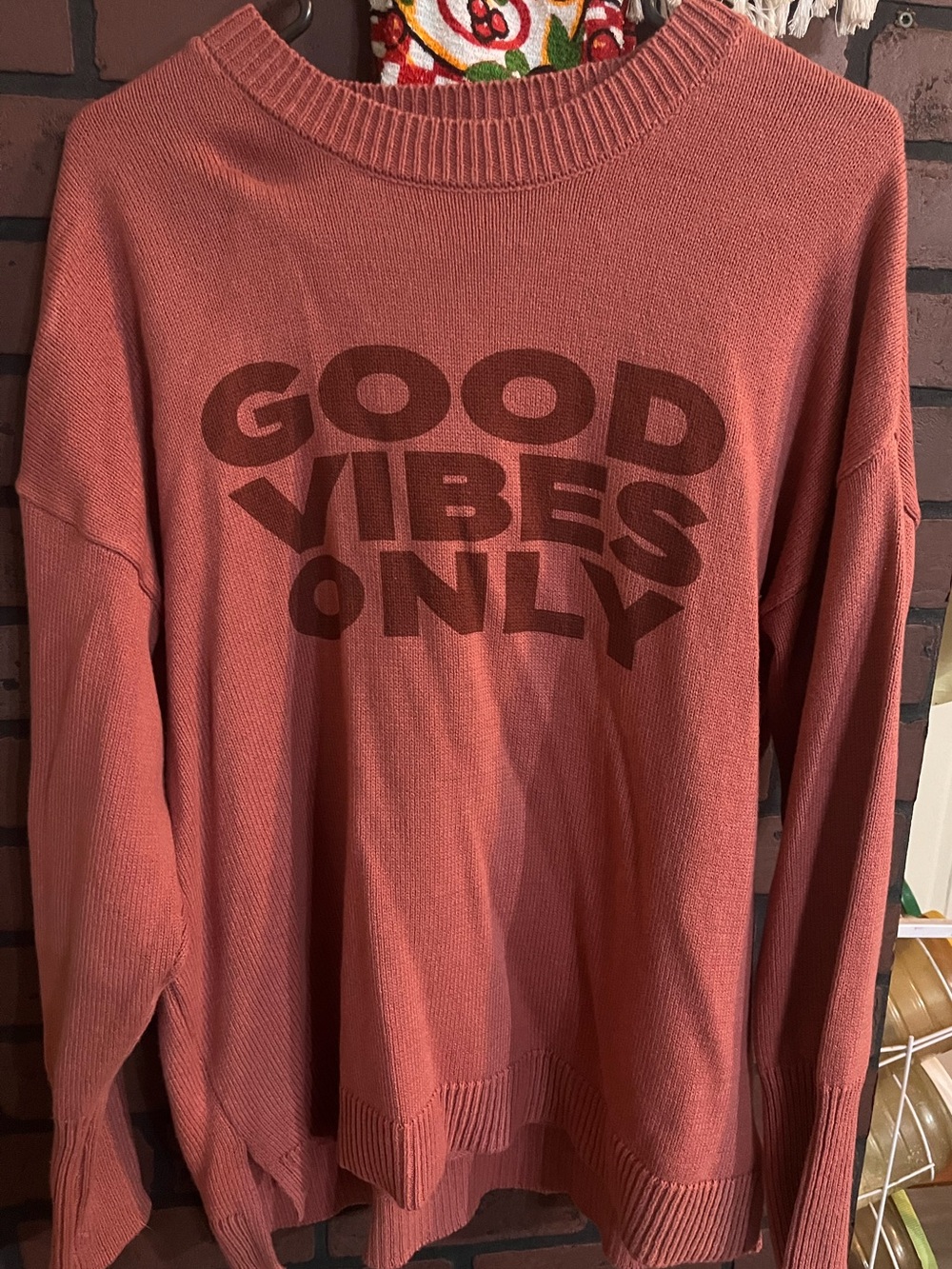 Good Vibes Only Long-Sleeve Crewneck Sweater - Mauve Pink